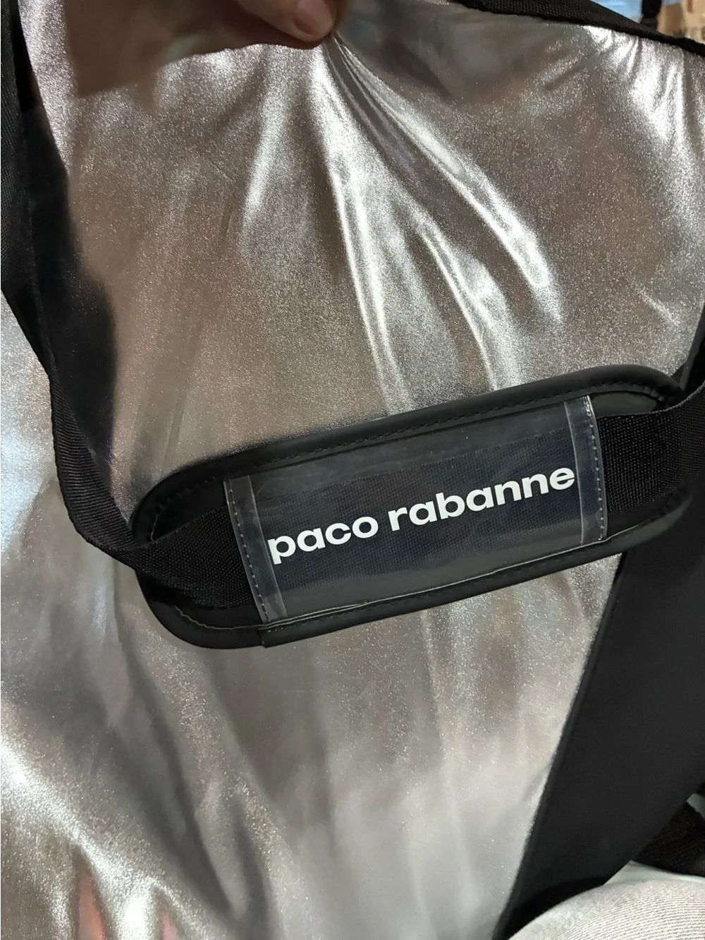 Paco Rabanne Silver Men’s Tote with Black Strap